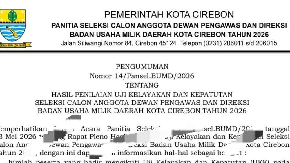 Daftar Nama 24 Calon Direksi dan Dewas BUMD Kota Cirebon Lolos UKK 1 Daftar Nama 24 Calon Direksi Dan Dewas Bumd Kota Cirebon Lolos Ukk