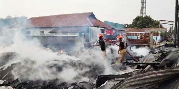 Penyebab Kebakaran Gudang Kayu di Desa Karangsari Cirebon Masih Diselidiki 6 Petugas Pemadam Kebakaran Saat Melakukan Pendinginan Pasca Terbakarnya Gudang Kayu Di Desa Karangsari, Kecamatan Weru, Kabupaten Cirebon, Minggu, 25 Oktober 2026.